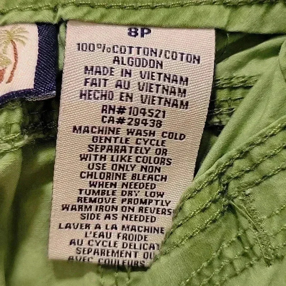 Caribbean Joe Cargo Lime Green Cotton Embroidered Detail Size 8P - Picture 4 of 8